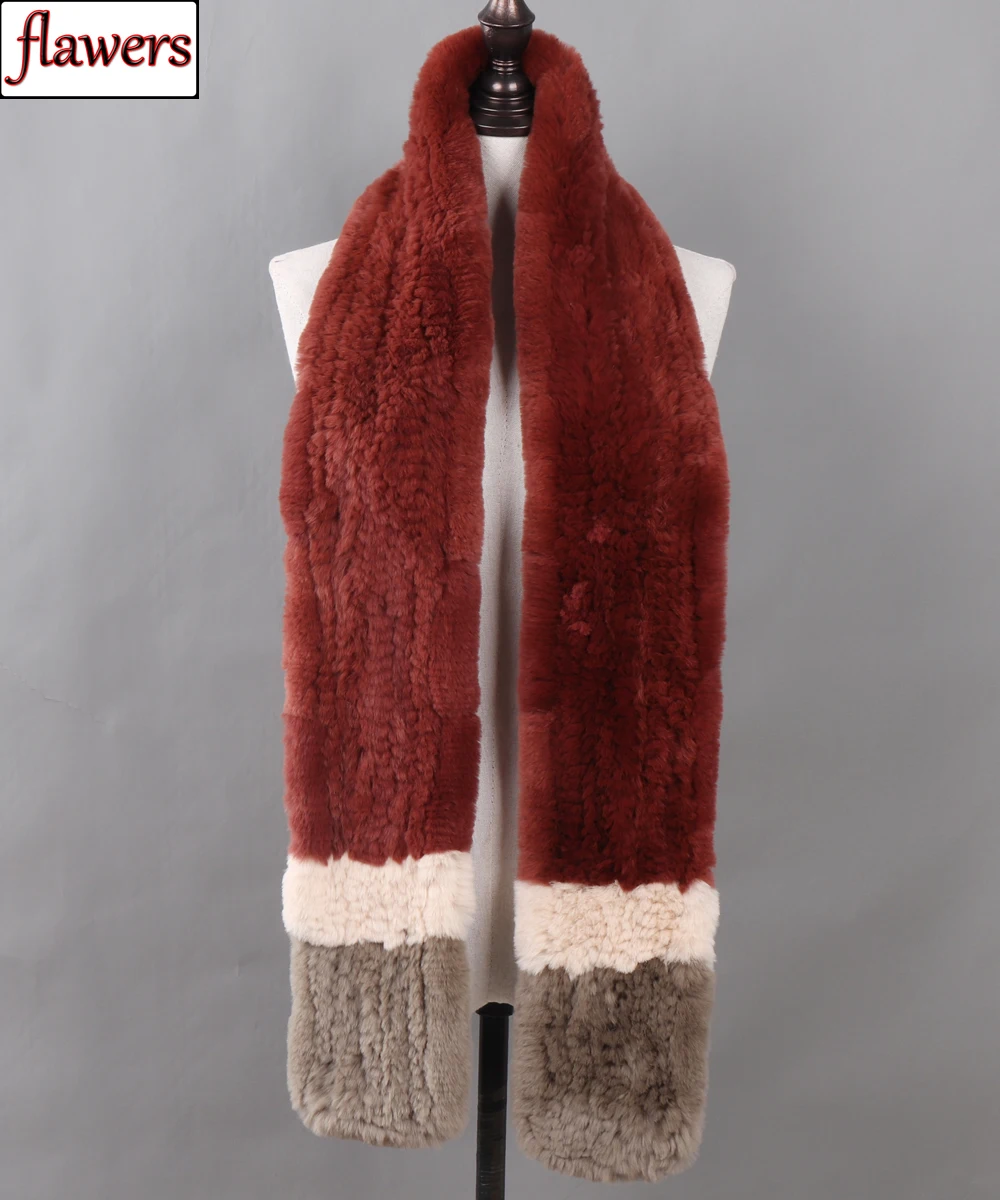 

New Lovely Girls 100% Natural Rex Rabbit Fur Scarf Long Style Luxurious Knit Genuine Fur Scarves Women Warm Winter Fur Mufflers