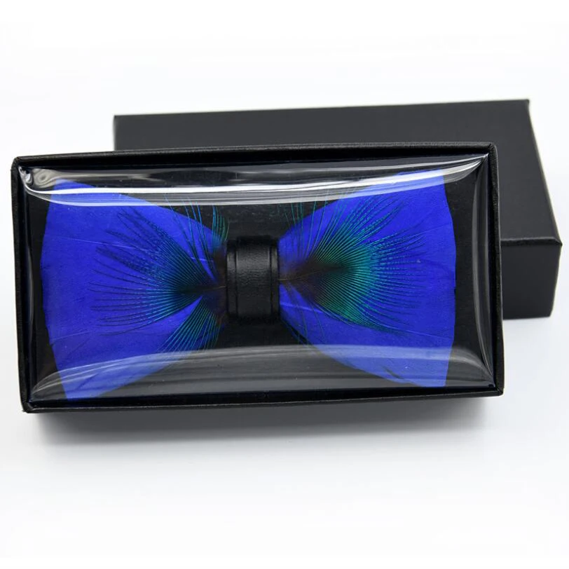 RBOCOTT Feather Bow Ties Men's Luxury Bowtie With Box Fashion Peacock Feather Bow Ties For Men Business Party Wedding