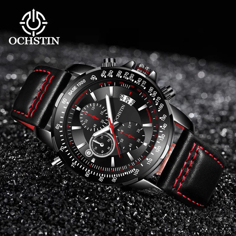 

OCHSTIN Men Watch Top Brand Luxury Chronograph Wristwatch Date Military Sport Genuine Leather Male Clock Relogio Masculino 6124