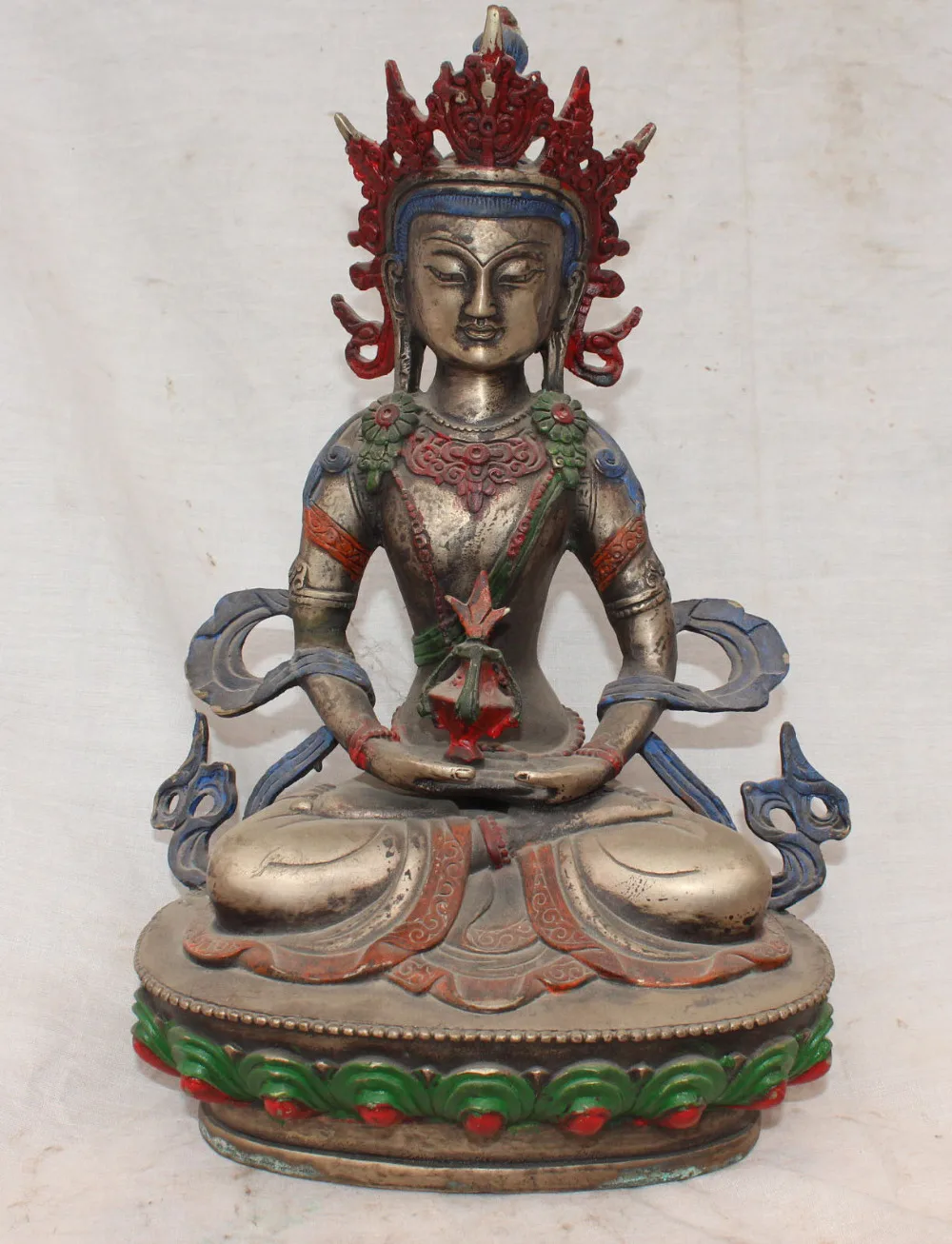 

wang6710976++11" Chinese Tibetan Buddhism Silver Painting Amitayus Long Life Buddha Statue