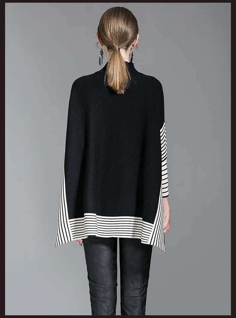 Осенне-зимняя Дамская обувь черный пончо круглым вырезом Рождественский свитер пуловер плащ Batwing пуловеры женские пальто-накидка