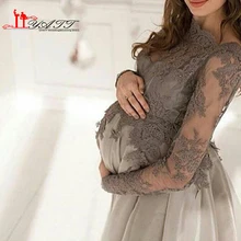 Modest Mutterschaft abendkleid Bateau-ausschnitt Spitze Appliques Lange Sleeve Transparent Reich Bodenlangen Schwangere Abendkleider