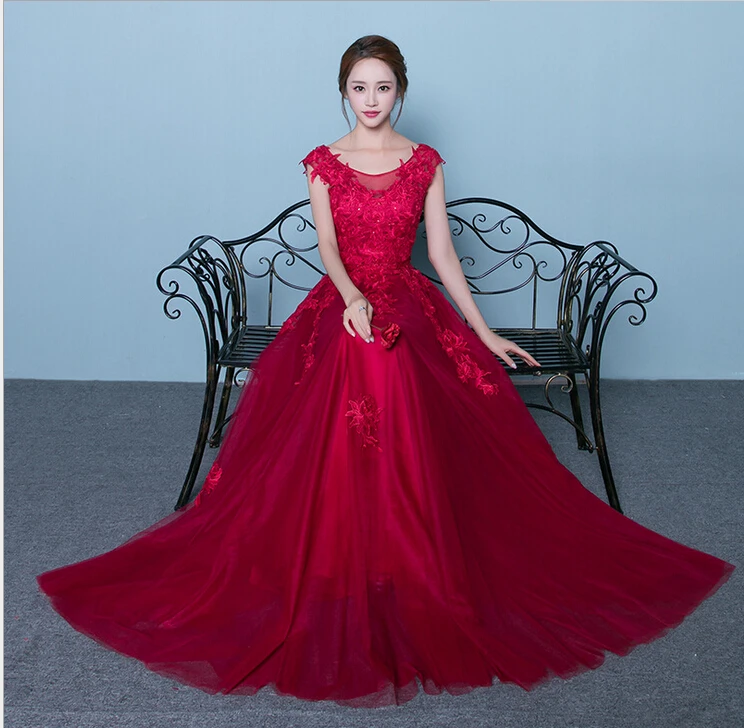 FREE shipping 2017 new high end bride engagement evening dress long red