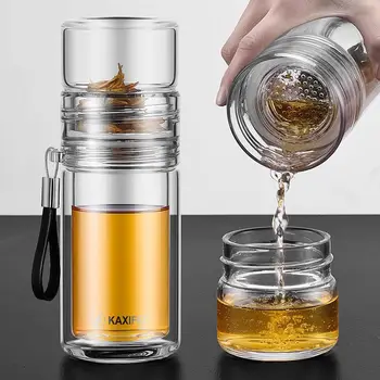 

ZOOOBE 550ml Double Wall Glass Tea Cup with Tritan Tea Infuser Glass Water Bottle for Water Portable Bottle for Man Travel
