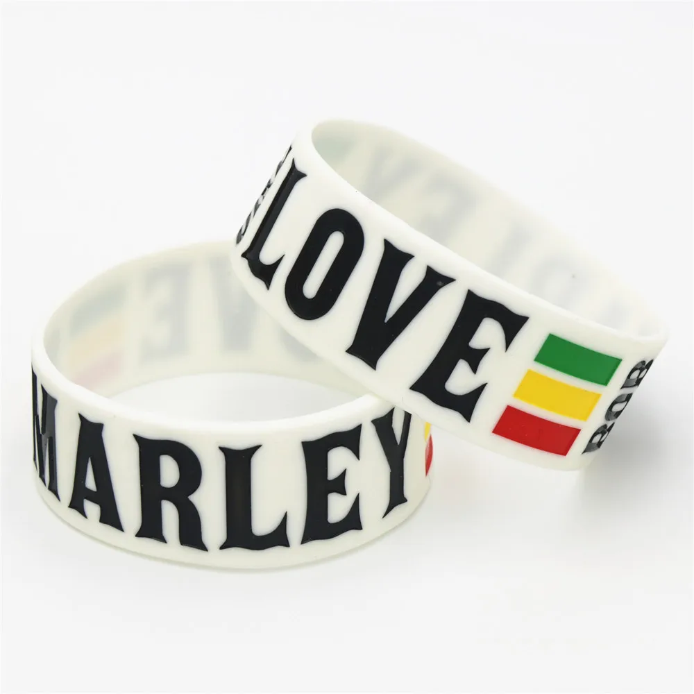 Lukeni 1 шт. " в ширину одна любовь Боб Марли Wristband Силикона Rasta Ямайка регги Браслеты& браслеты для любителей музыки подарок SH099 - Окраска металла: White