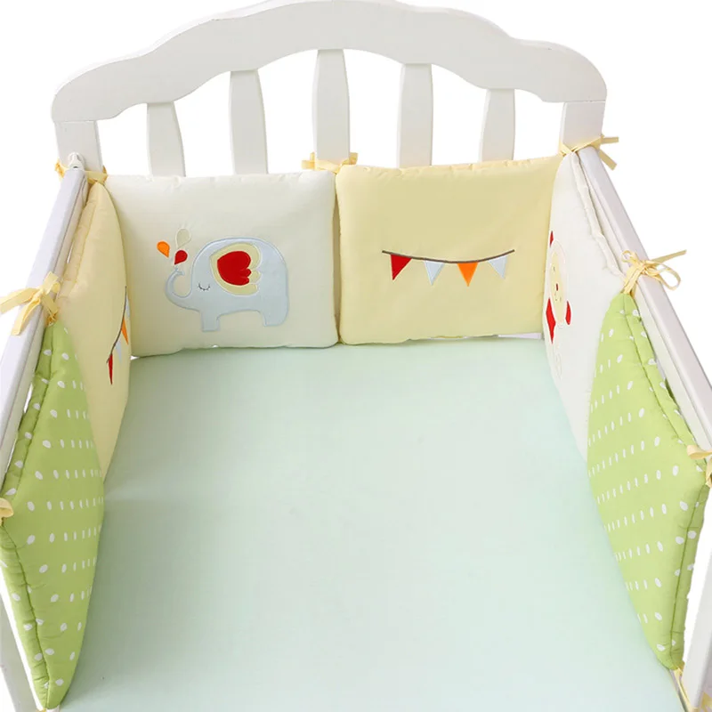 

6Pcs/12Pcs Cotton Crib Bumper Cartoon Bed Bumper Baby Bumper in the Crib Fox Elephant Newborn Durable Bedding Set for Boys Girls