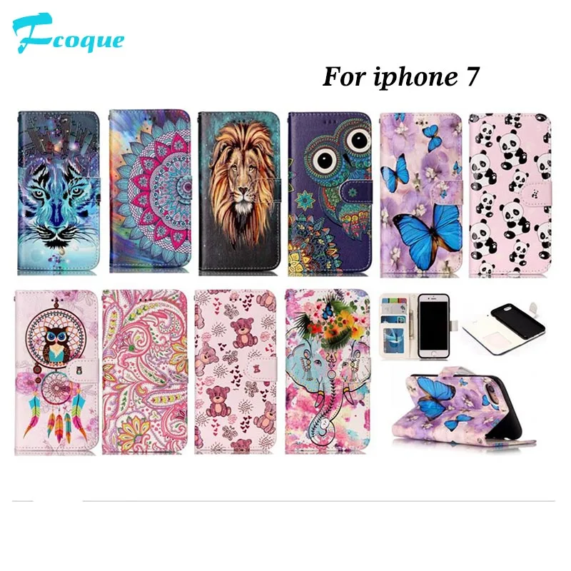 Для iPhone 7 г случае новый рельеф красочные картины кожа флип чехол для Coque полный