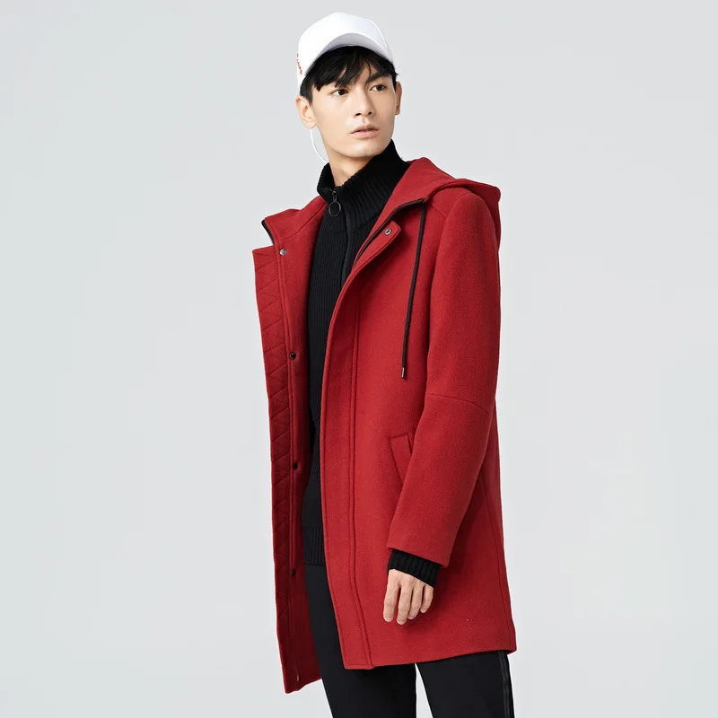 red wool coat with hood