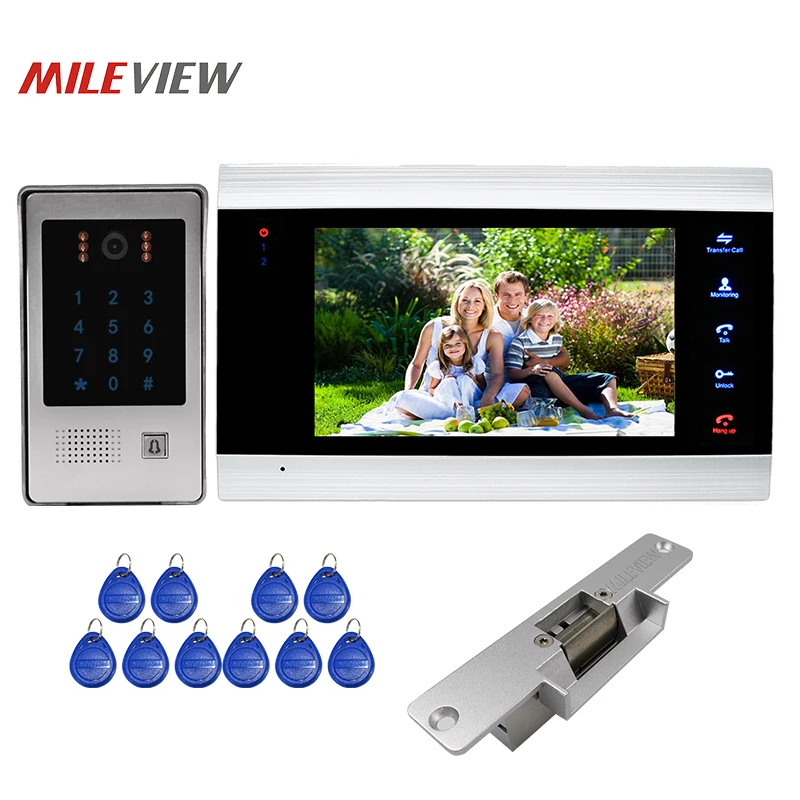

Free Shipping 800TVL HD 7" Video Door Phone Intercom System Record Monitor Metal Code Keypad RFID Doorbell Camera Strike Lock