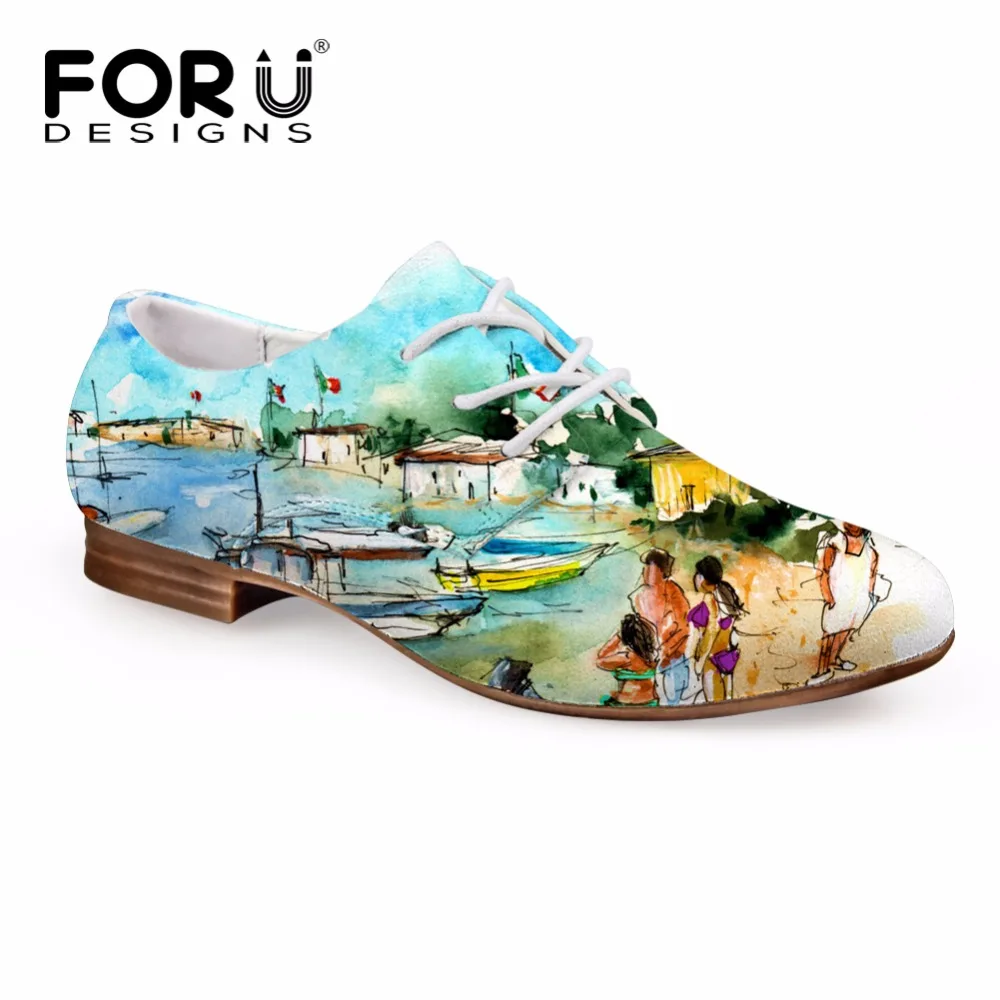 

FORUDESIGNS Fashion Oxford Shoes Women 3D Painting Prints Women's Flats Oxfords Leather Shoes for Ladies Lace-up Casual Shoes