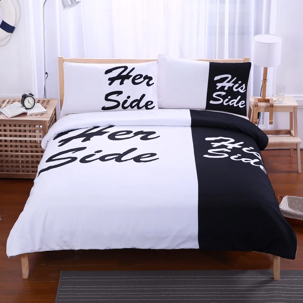 His Side Her Side Bedding Queen Size Black and White Bedding Set