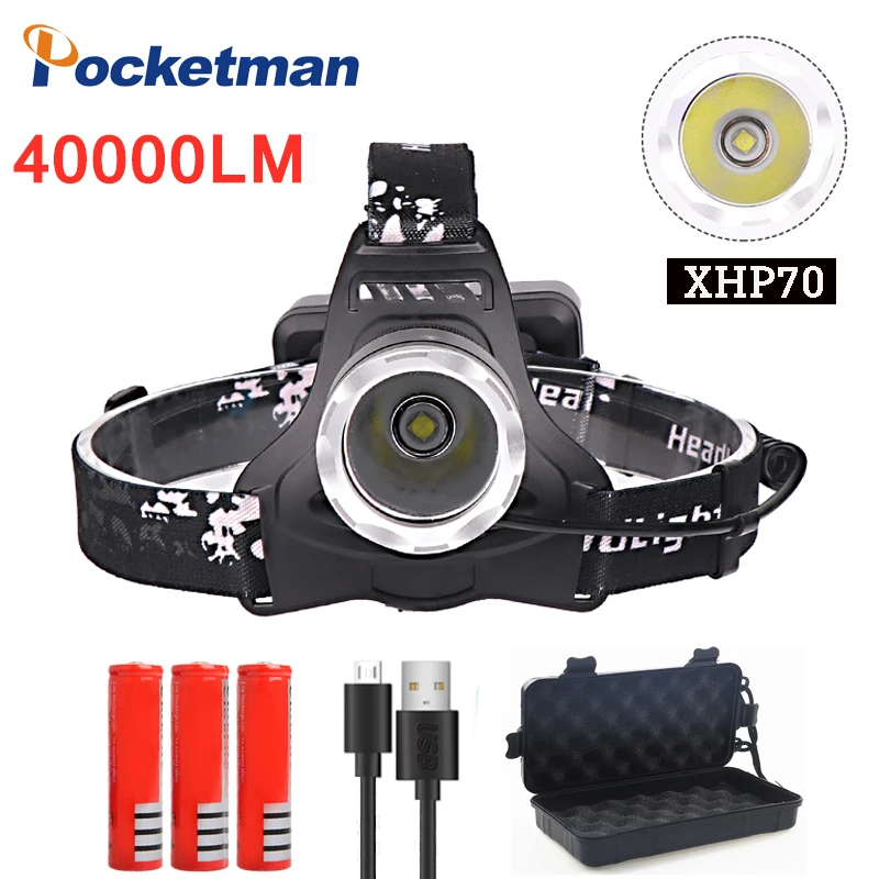 

6000LM LED Headlamp Flashlight Super bright xhp70 Waterproof 3Mode Adjustable 18650 battery for Running Camping Hiking Hunting