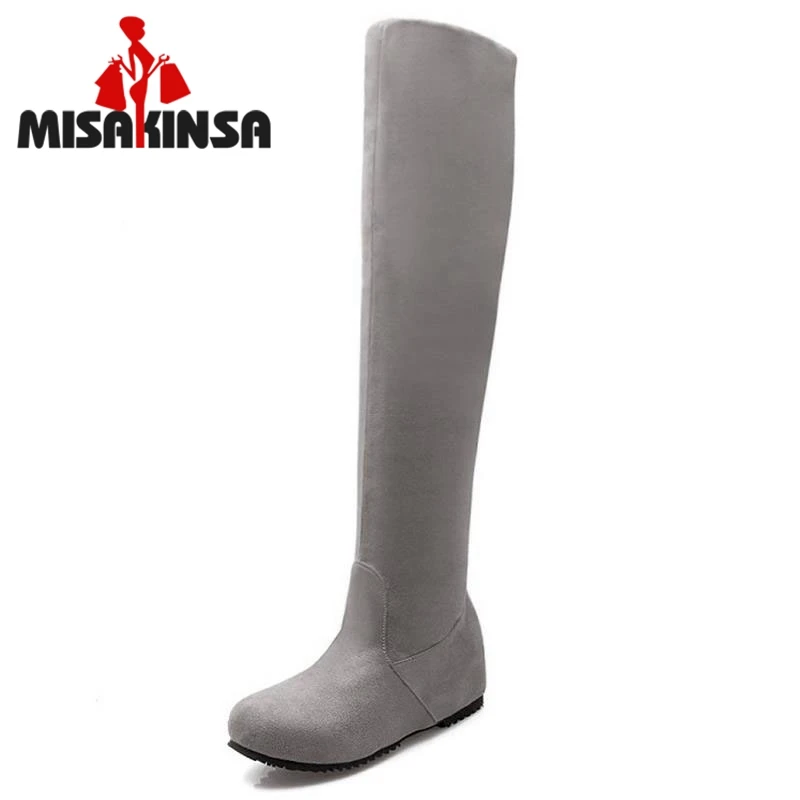

Women Round Toe Over Knee Boots Woman Fashion Height Increasing Long Knight Botas Autumn Winter Footwear Shoes Size 30-52