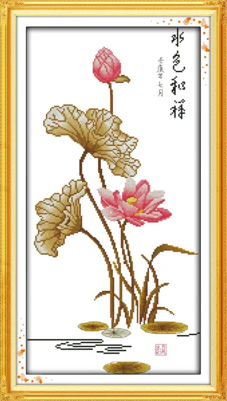 

Beautiful lotus Printed on Canvas DMC Counted Chinese Cross Stitch Kits printed Cross-stitch set Embroidery Needlework