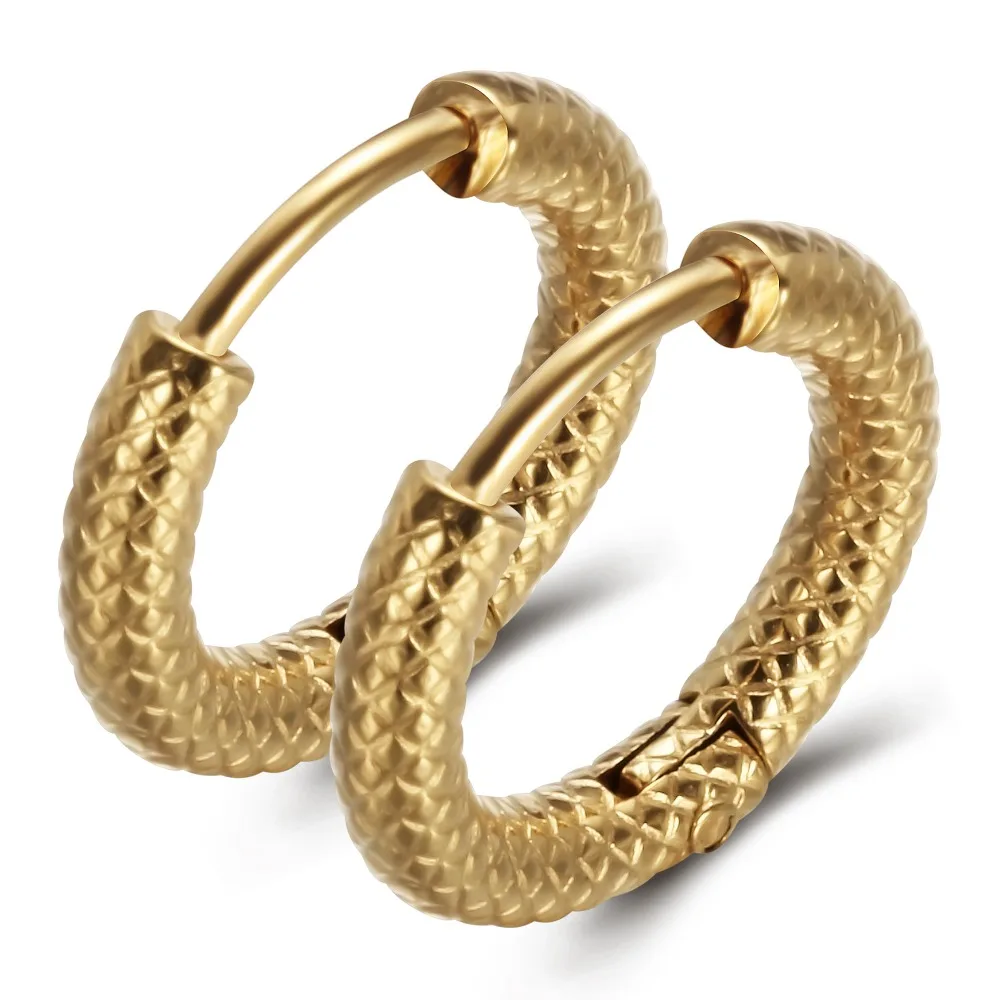 

2 Colors Gold & Steel Color Stainless Steel Earrings Hoop Stripes Earrings Circle Fashion Earrings For Women Men Unisex Jewelry