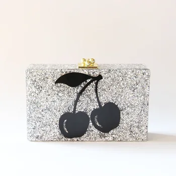 

Big Silver Glitter Cherise Resin Clutch Bag Acrylic Glitter Clutch Bags Fashion Women Flap Shoulder Messenger Acrylic Box Clutch