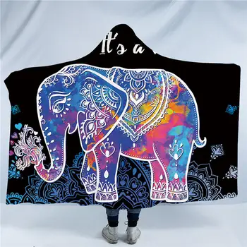 

Indian Elephant Collection Hooded Blanket for Adults Sherpa Fleece Wearable Throw Blanket 150x200cm
