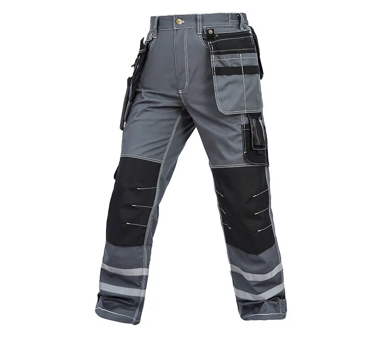Men Working Pants Wear-resistant Multi pockets Work trousers Reflective Strap Worker Mechanic Factory Functional Cargo Pants (4)