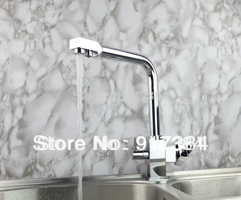 

Double handles Kitchen Sink Mixer Tap Swivel Spout Chrome Finished Faucet JN8483