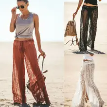 Новые женские сексуальные кружевные брюки Широкие брюки с высокой талией свободные брюки с колокольчиками