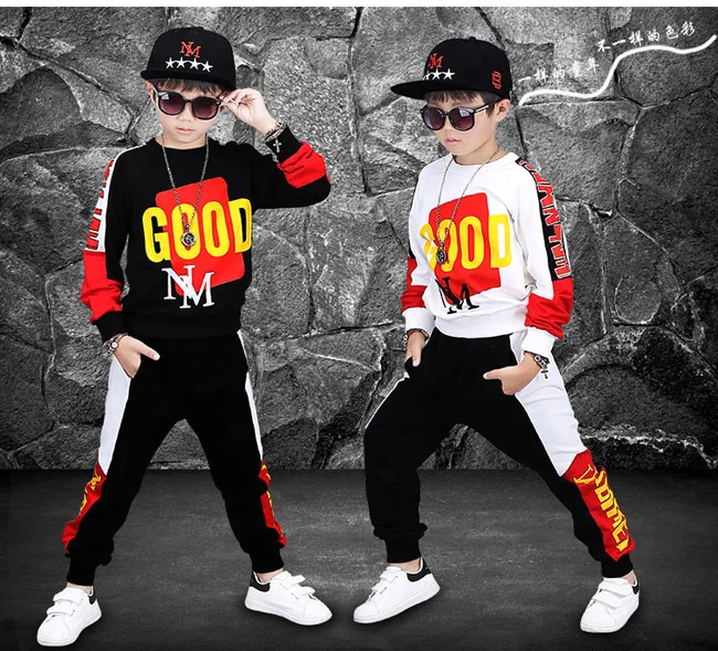 

2018 Autumn Child's 2pcs/sets sports hoodies sets for boys pullover T-shirt+ trousers for 8 10 12 14 years teens vetement garcon