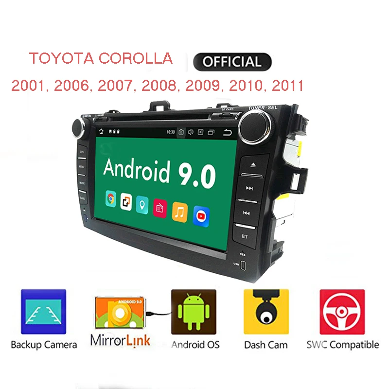 cheap 2 din 4G android 9.0 car dvd player for Toyota corolla 2007 to 2008, 2009, 2010, 2011 in dash 2 din 1024 * 600 car radio gps vid