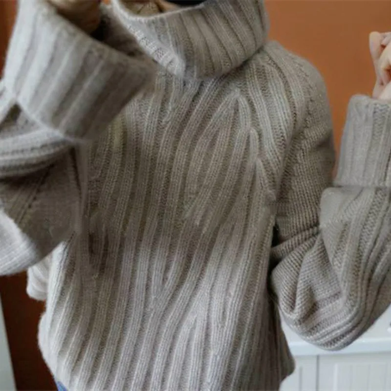 cashmere sweater and winter in women's turtleneck thickened network celebrity sweater loosely knit bottom sweater woolen sweate