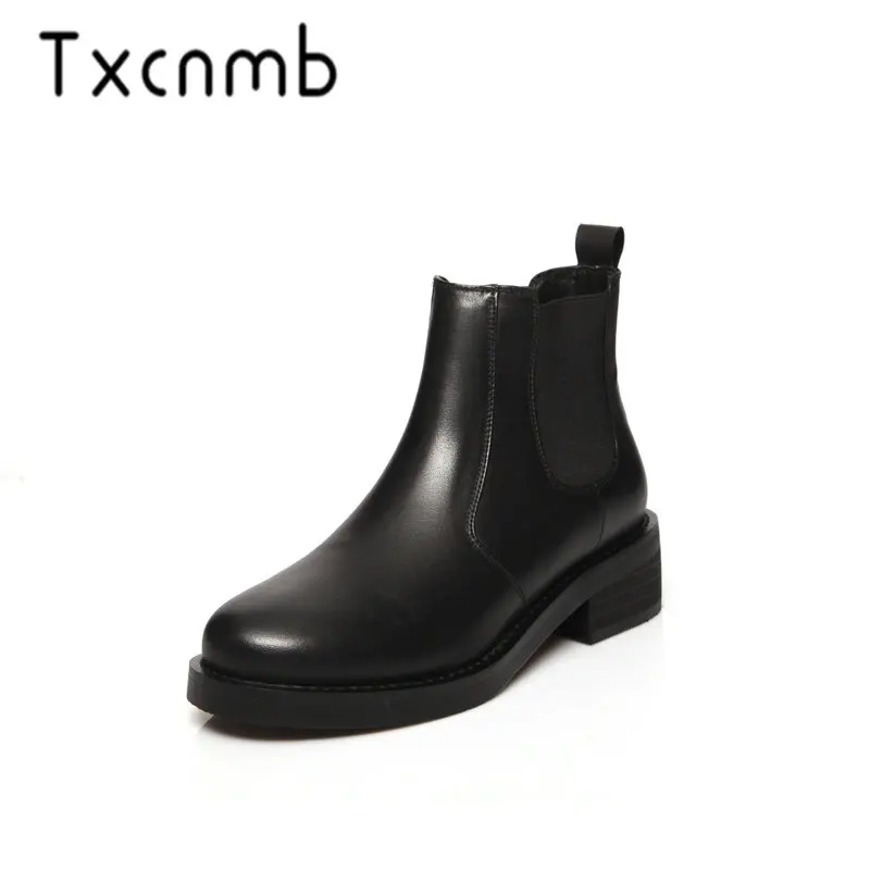 

TXCNMB 2019 New Arrival Boots Women Ankle Boots Round Toe Square Heels Shoes Party Autumn Winter Warm Brand Shoes Woman