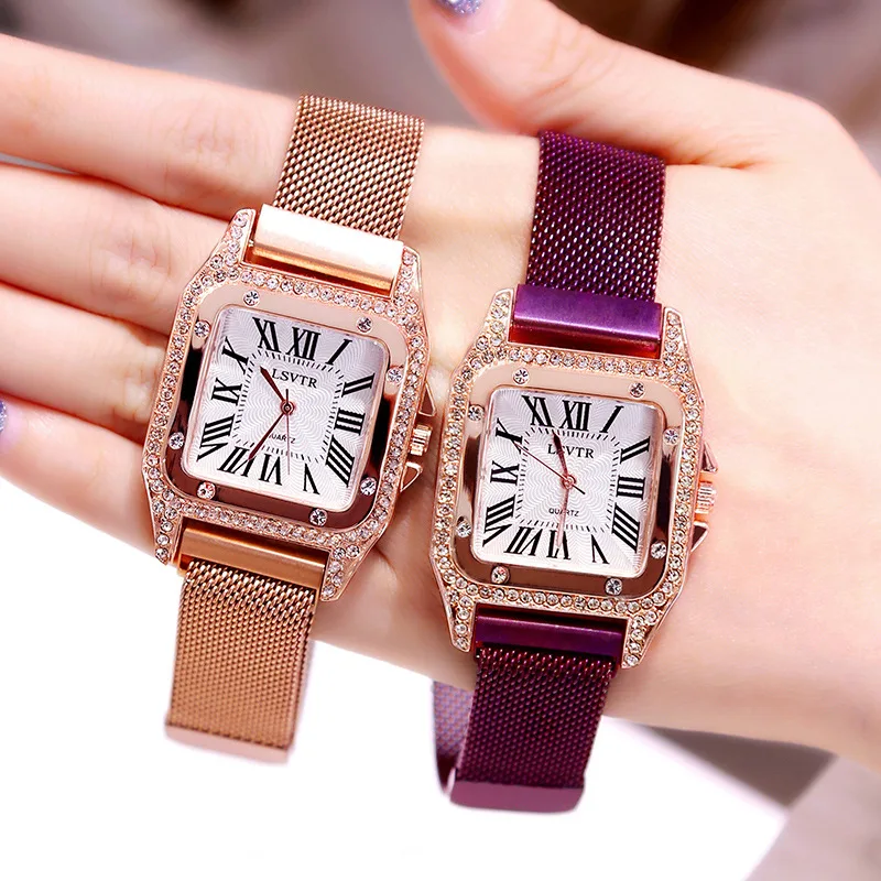 

Luxury Women Bracelet Watches Fashion Diamond Ladies Quartz Square Magnetic Watch Waterproof Female Clock relogio feminino 2019