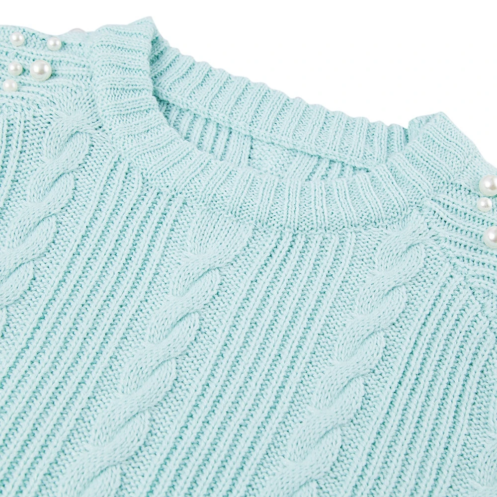 Round Collar Long Sleeve Beaded Color Blocking Women Sweater Round Collar Long Sleeve Beaded Color Blocking Women Sweater