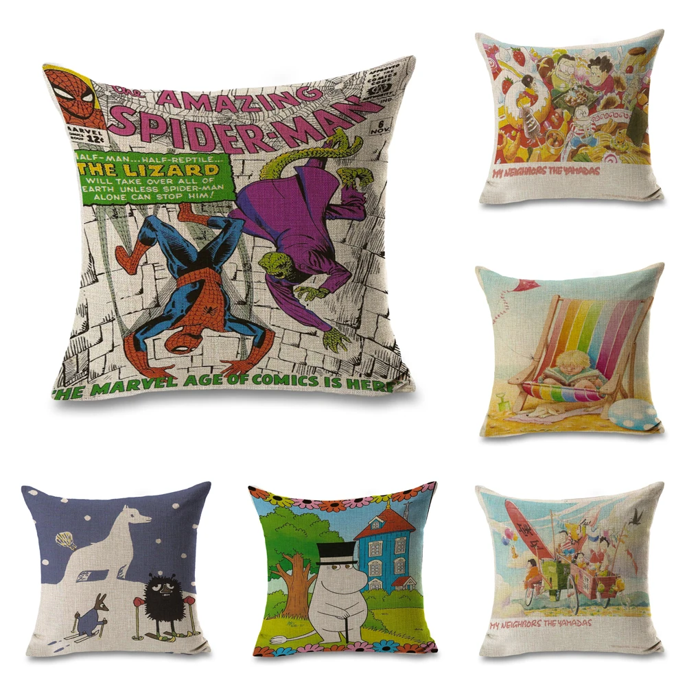 

Spiderman Comics Pillows Linen Cover Couch Seat Cushion Throw Pillow For Car Home Decor Gift