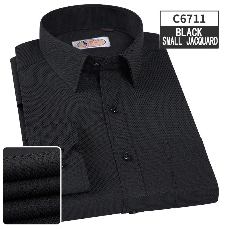 

AOLIWEN2019 Men's Business Casual Solid Color Long Sleeve Shirt pure black jacquard high quality cotton spring and autumn shirt