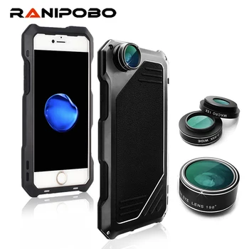 

Luxury 3 in 1 Lens for Iphone 6 6s 7 7 Plus X Protective Shockproof Cases with macro wide-angle fisheye Lenses + Tempered Glass