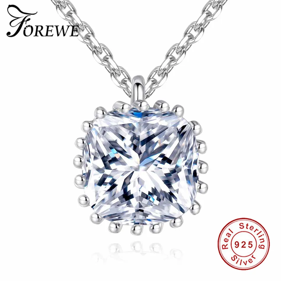 

Forewe New Fashion Bijoux Link Chain 925 Sterling Silver Necklace Shining Charm Square Crystal Necklaces & Pendants For Women