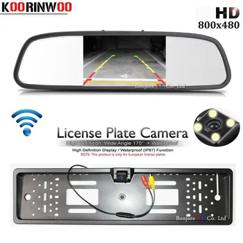 

Koorinwoo 2.4G Wireless EU License Plate Frame Rear View Camera Car Monitor Mirror Video System RCA Input Parking Assistance