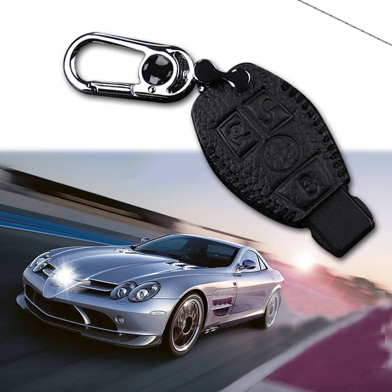 Кожа удаленного случае ключи сумка чехол для BENZ 3 кнопки умный ключ роскошные пояса из натуральной кожи для рукоделия черная линия 1 шт. Тип B