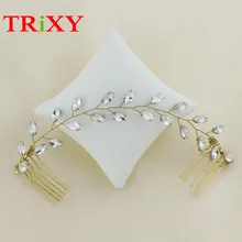 TRiXY H09-G Золотой Свадебные аксессуары для волос Кристаллы из бисера Свадебное гребень для волос для свадьбы и праздника