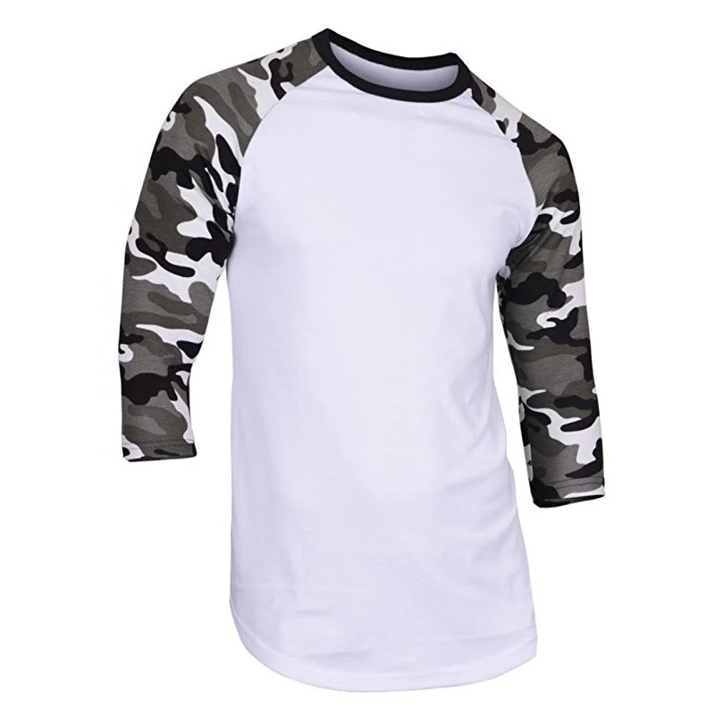 Men's Casual 3/4 Sleeve Baseball Tshirt Raglan Jersey Shirt Camo
