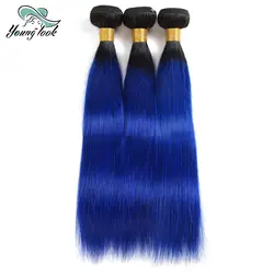 Young Look человеческие волосы Омбре 3 пучки 2 тона 1B/синий малазийские прямые волосы плетение пучков волос 10 "-26" Полный конец