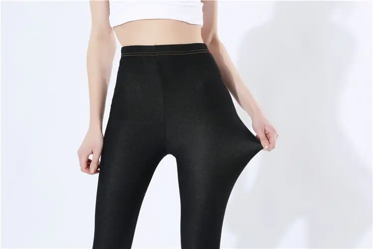 Смесь хлопка женские джинсы имитация тонкие сексуальные леггинсы со средним обхватом талии высокая эластичность размера плюс 5XL брюки черные и синие джинсовые леггинсы