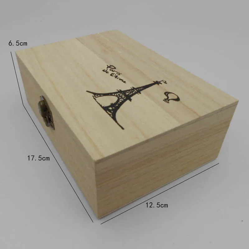 

2019 Retro House Storage Box Natural Wooden With Lid Golden Slot Postcard Home Organizer Handmade Craft Jewelry