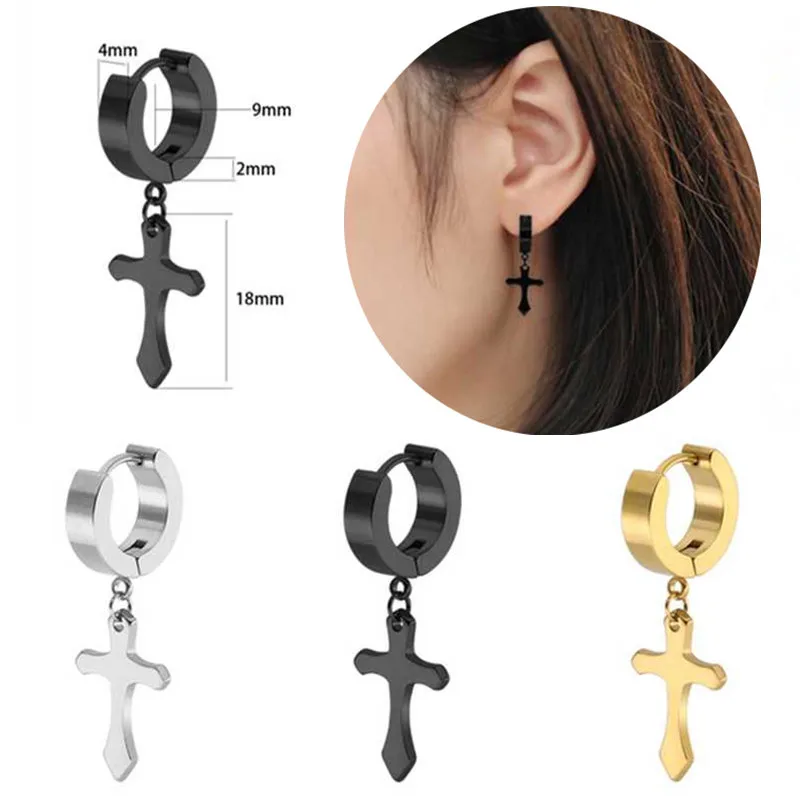 

1PC Personality Cross Earring Fashion Stainless Steel Gilt Cross Pendients Punk Rock Style Earrings Jewelry Men Women Gift Cheap