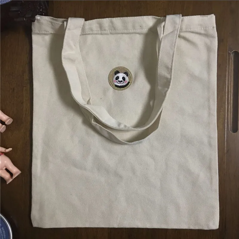 

Handmade Cotton Canvas Eco Shoulder Bag Shopping Tote Panda Sticker Tai61317