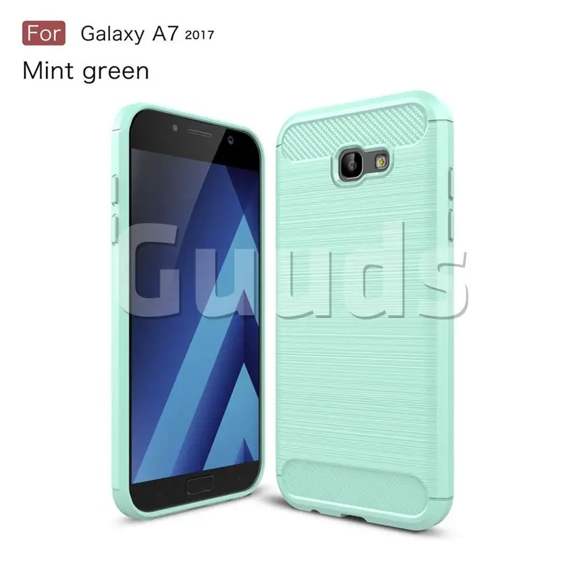 Luxury Carbon Fiber Brushed Wire Drawing Silicone TPU Back Cover for Samsung Galaxy A7 2017 A720 (Mint Green)