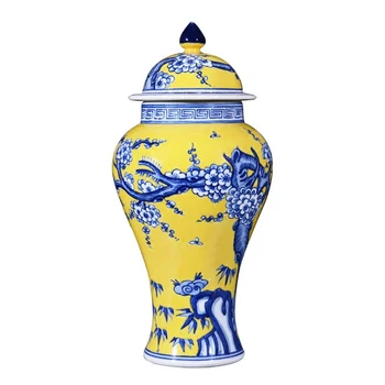 

Jingdezhen ceramic antique handpainted yellow blue and white general tank home decoration