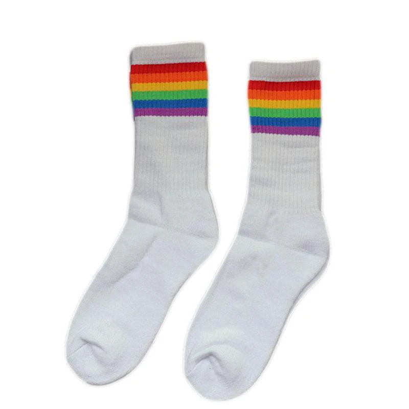 Stripes Men Cotton Socks Rainbow Causal Sport Long Crew Socks Outdoor Running Sport Breathable Skate Men's Ankle Socks - Цвет: long men socks