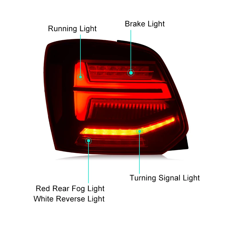 Светодиодный задний фонарь для Volkswagen VW POLO 2009- красный дымчатый черный светодиодный задний светильник последовательный поворотный сигнал тормозной задний светильник