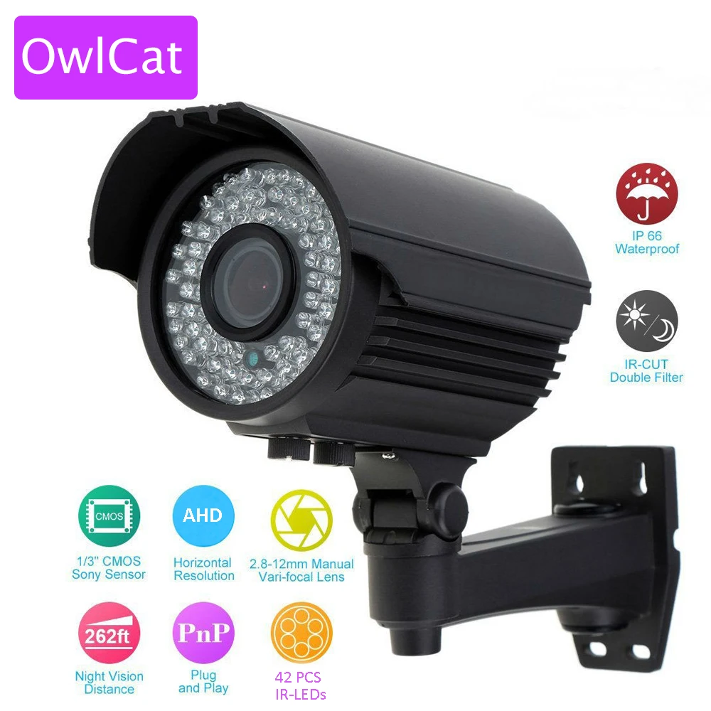 OwlCat Full HD 1080P 2MP AHD камера видеонаблюдения CCTV наружная Водонепроницаемая цилиндрическая Ночная варифокальная 2,8-12 мм Ручная PTZ IR