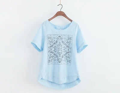 Весенне-летняя футболка с принтом в Корейском стиле большого размера с короткими рукавами из бамбукового хлопка футболки для беременных - Цвет: Небесно-голубой