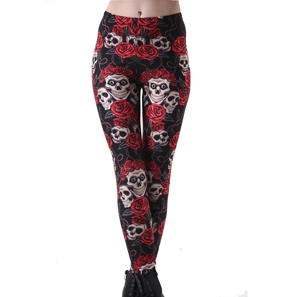 

Hot Fitness Rose Skull Push Up Leggings Fitness Floral Halloween Cosply Workout Casual Pants Plus Size Elastic Leggins